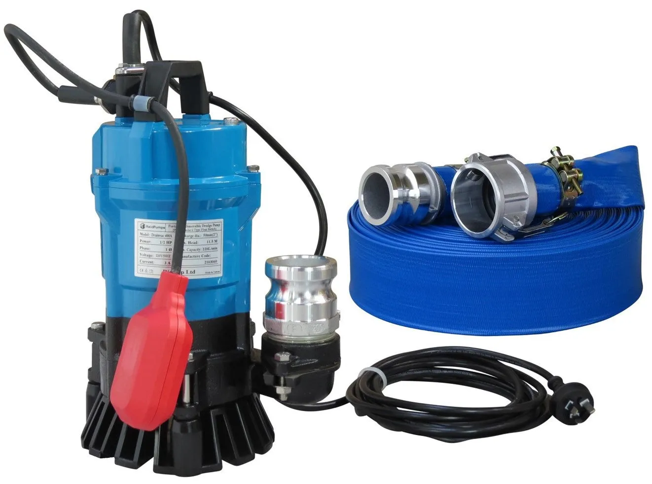 2" Reid Drainvac 400 Semi-Vortex Drainage Submersible Pump - Float Switch   Hose Kit