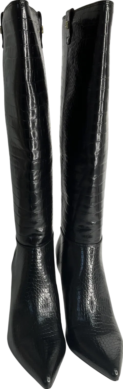 4th & Reckless Pointed Knee High Boots In Black Croc UK 7 EU 40 👠