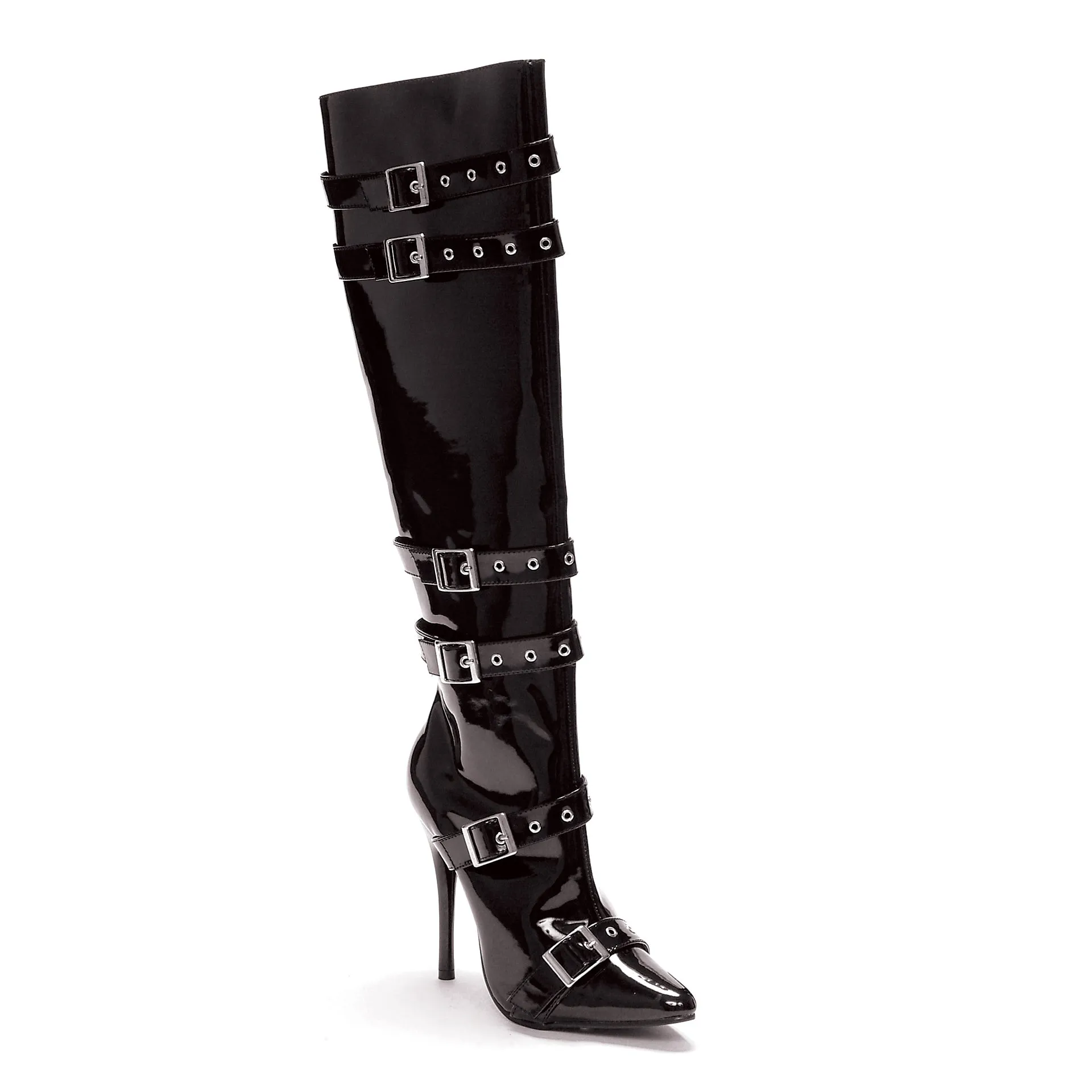 5 Heel Knee High Boots With Buckles and  Inner Zipper