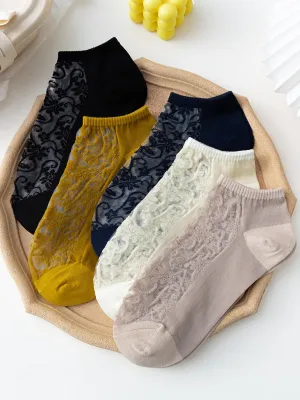 5 Pairs Women Flower Jacquard Summer Socks AA1026