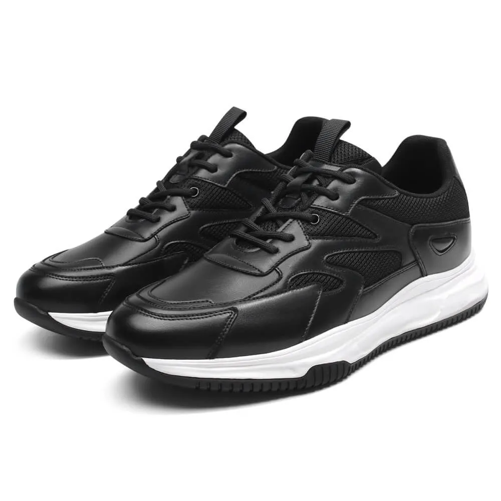 7 CM/ 2.76 Inches CMR CHAMARIPA Black Cowhide Leather Elevator Sneakers for Men