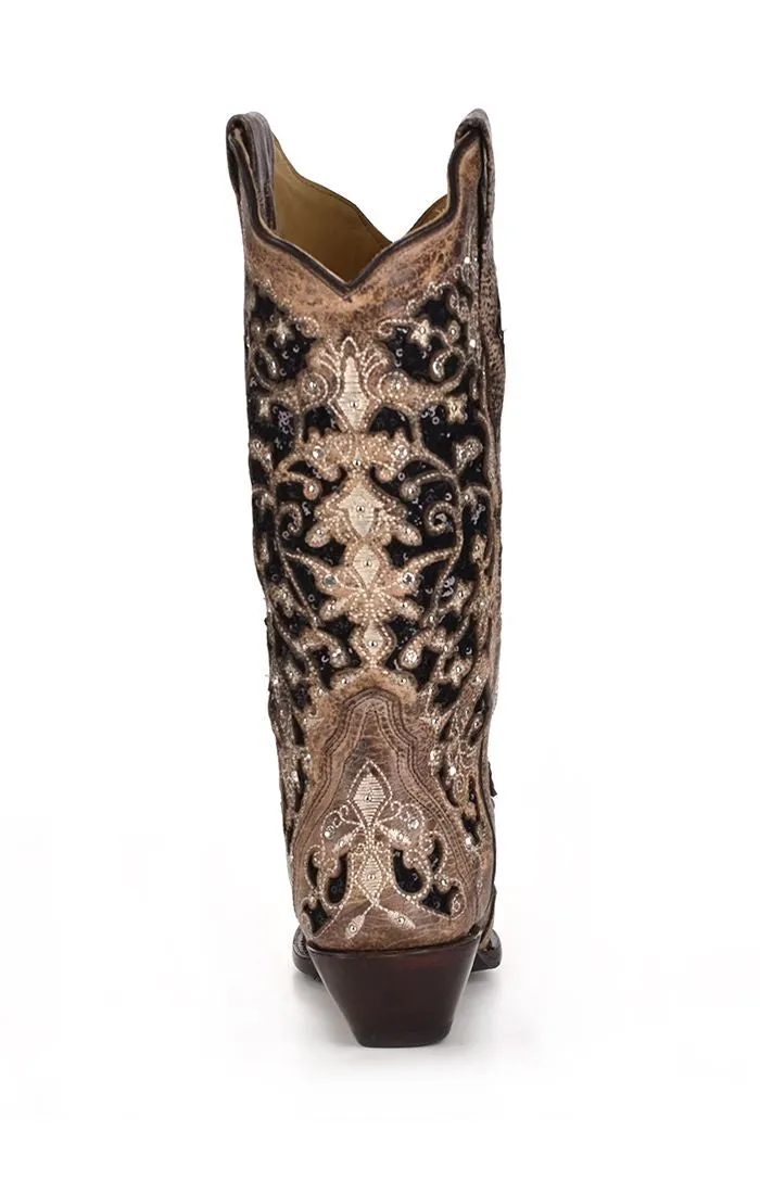 A3569 - Corral brown western cowgirl leather boots for women