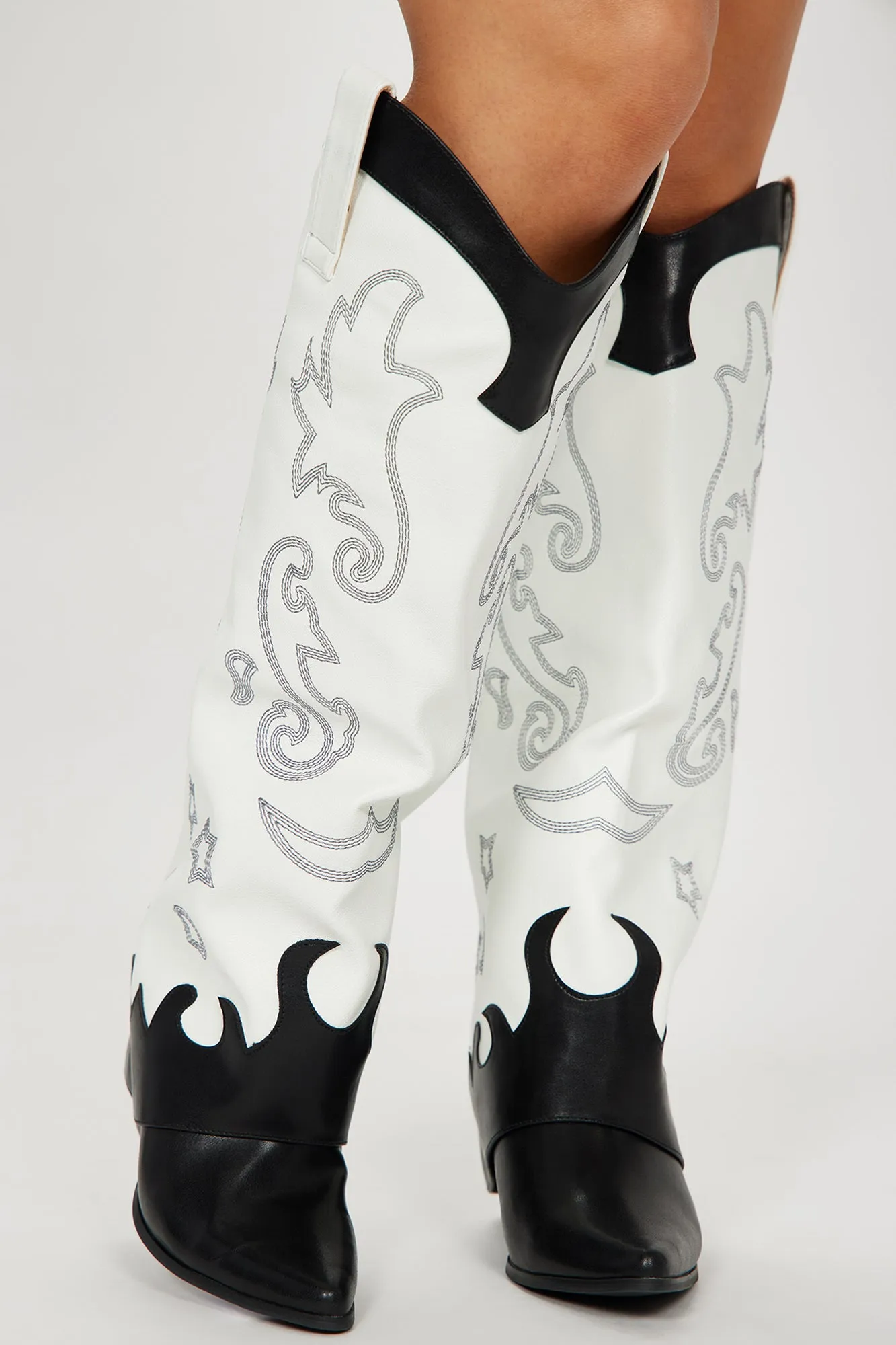 Always Ahead Knee High Boots - Black/White