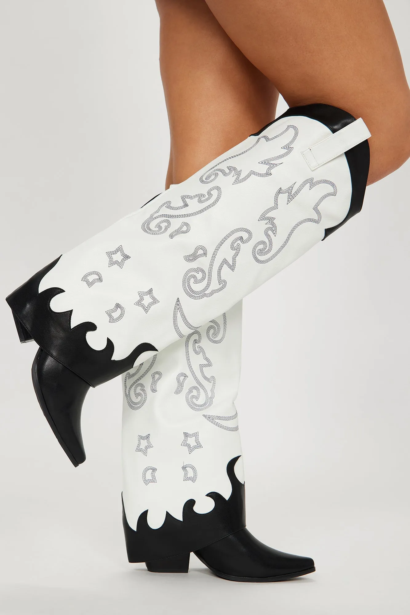 Always Ahead Knee High Boots - Black/White