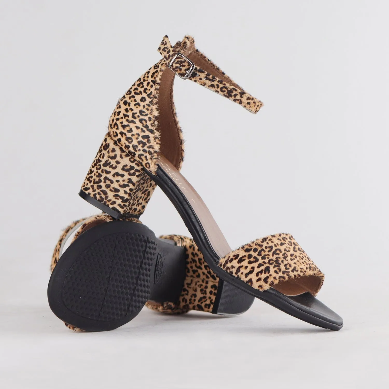 Ankle Strap Block Heel Sandal in Cheetah Print - 11879