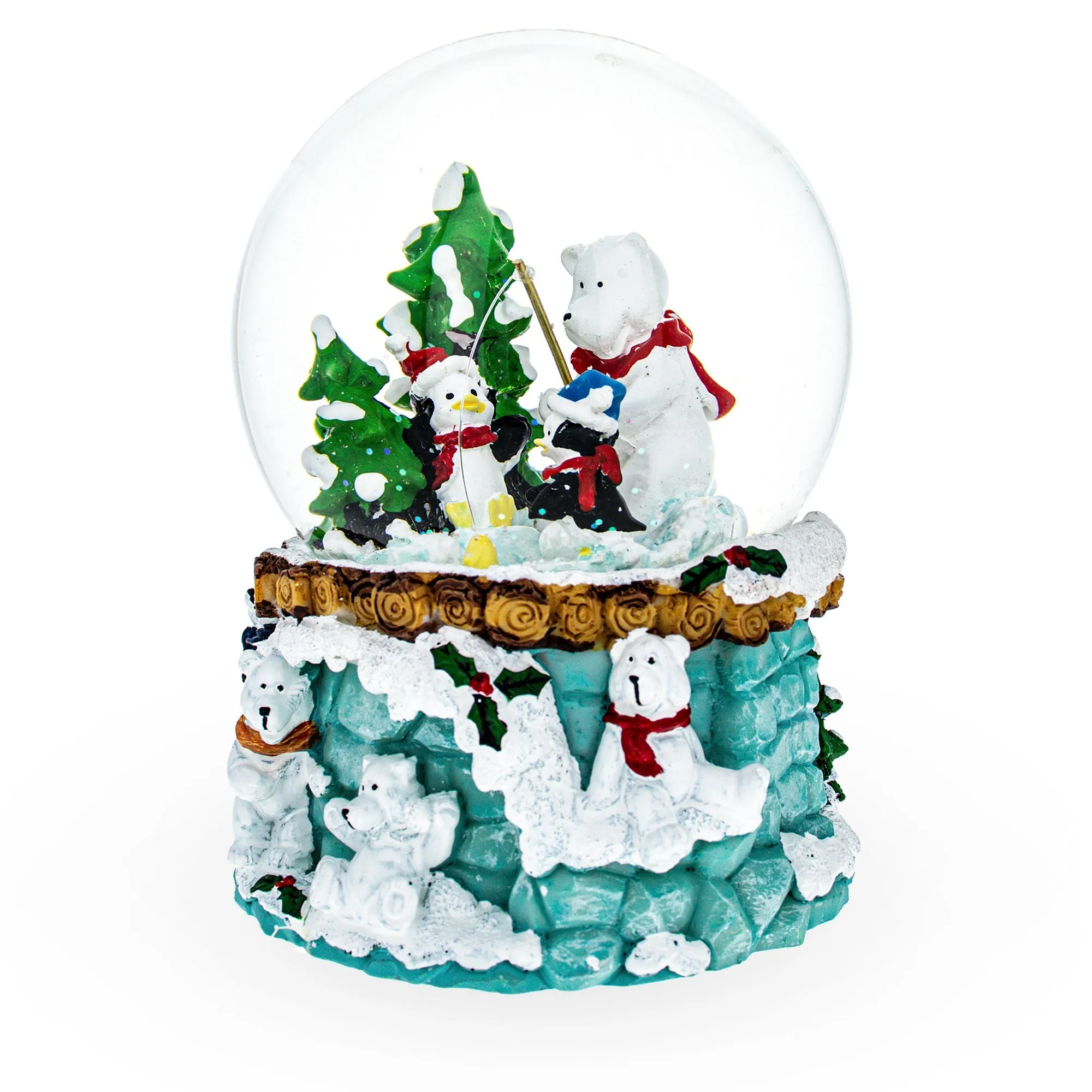 Arctic Fishing Expedition: Musical Christmas Water Snow Globe With Polar Bear And Penguins