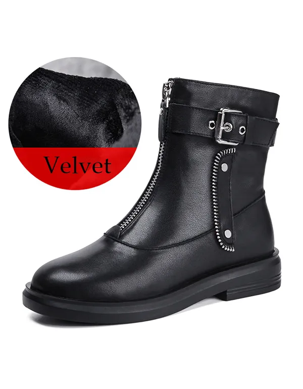 Autumn Winter Leather Zipper Punk Boots Black