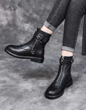 Autumn Winter Leather Zipper Punk Boots Black