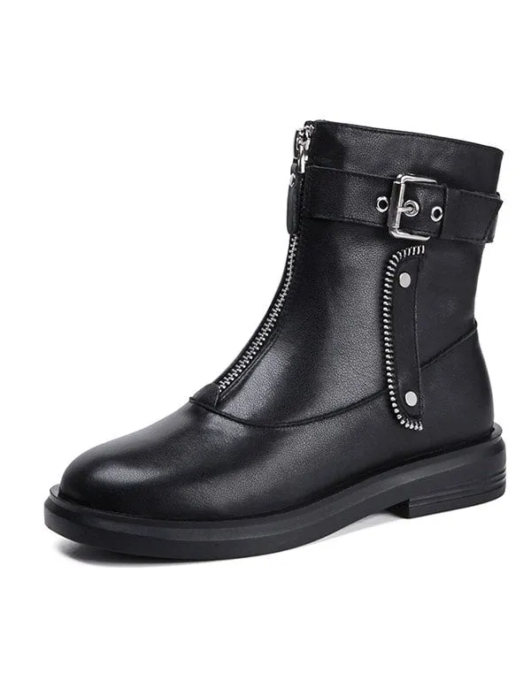 Autumn Winter Leather Zipper Punk Boots Black