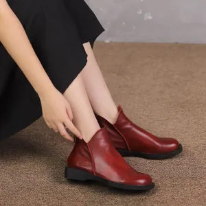 Barefoot Ankle Boots Soft Leather Flat Boots Back Zip Chelsea Boots in Red/Coffee/Black