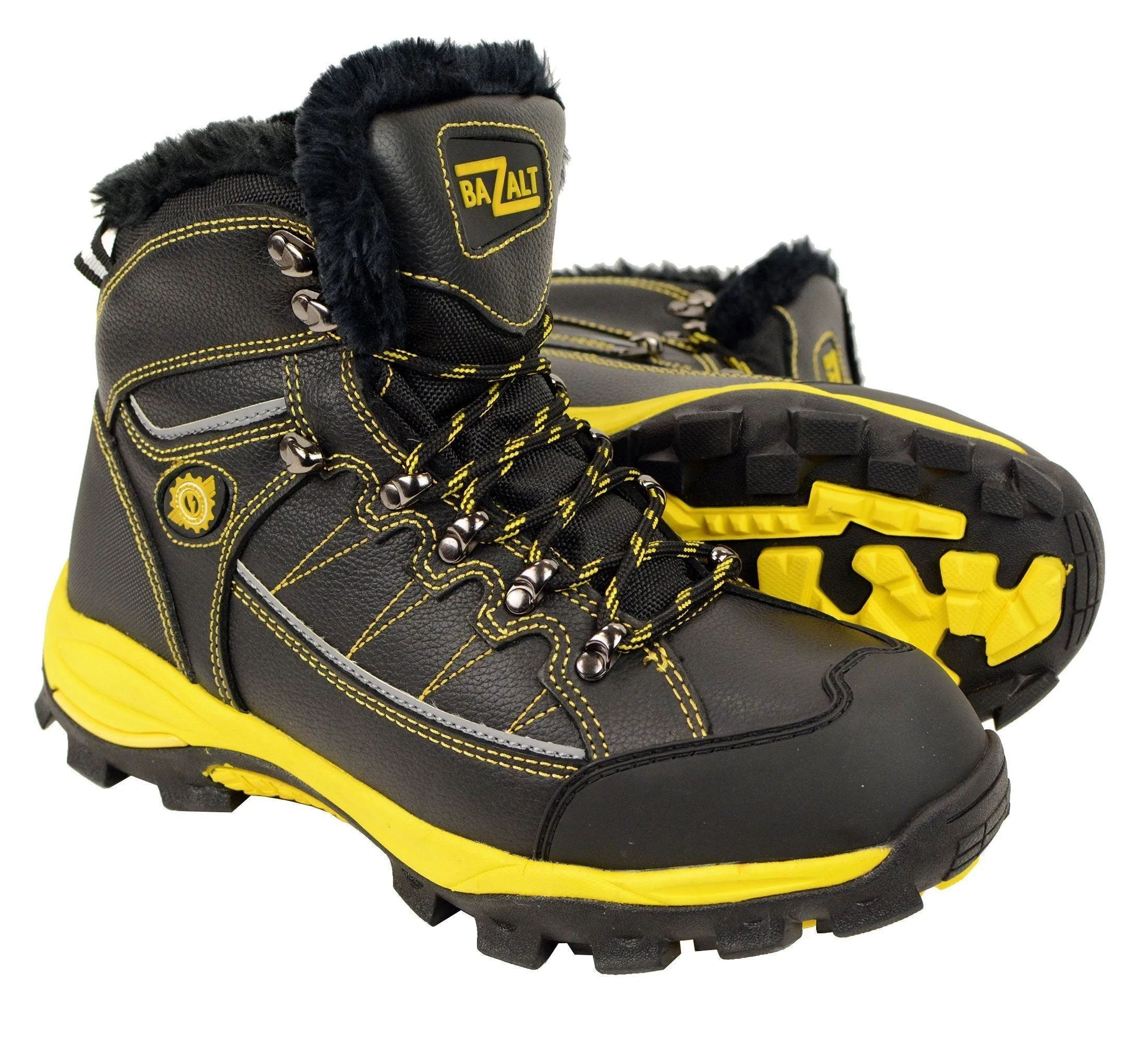 Bazalt MBM9124 Men's Faux Fur Lined Black with Yellow Water and Frost Proof Leather Outdoor Boots