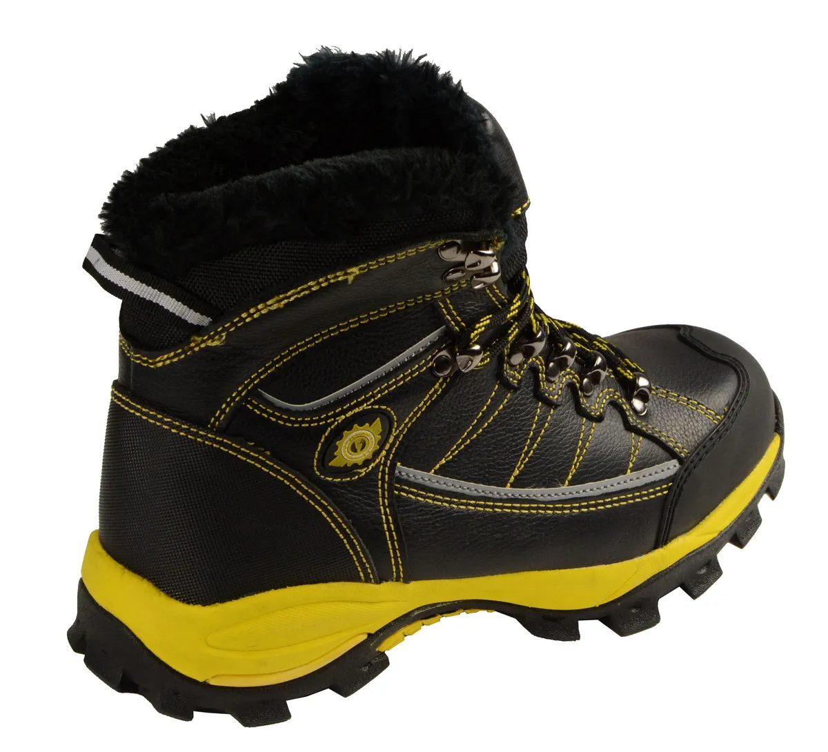 Bazalt MBM9124 Men's Faux Fur Lined Black with Yellow Water and Frost Proof Leather Outdoor Boots