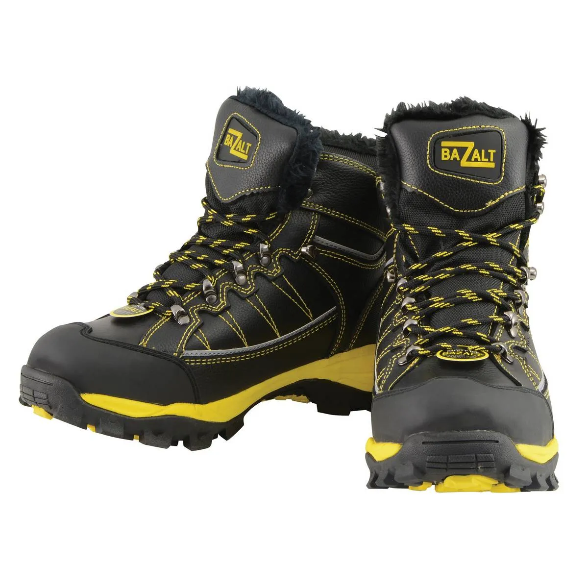 Bazalt MBM9125ST Men's Faux Fur Lined Black with Yellow Water and Frost Proof Boots with Composite-Toe