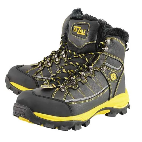 Bazalt MBM9125ST Men's Faux Fur Lined Black with Yellow Water and Frost Proof Boots with Composite-Toe