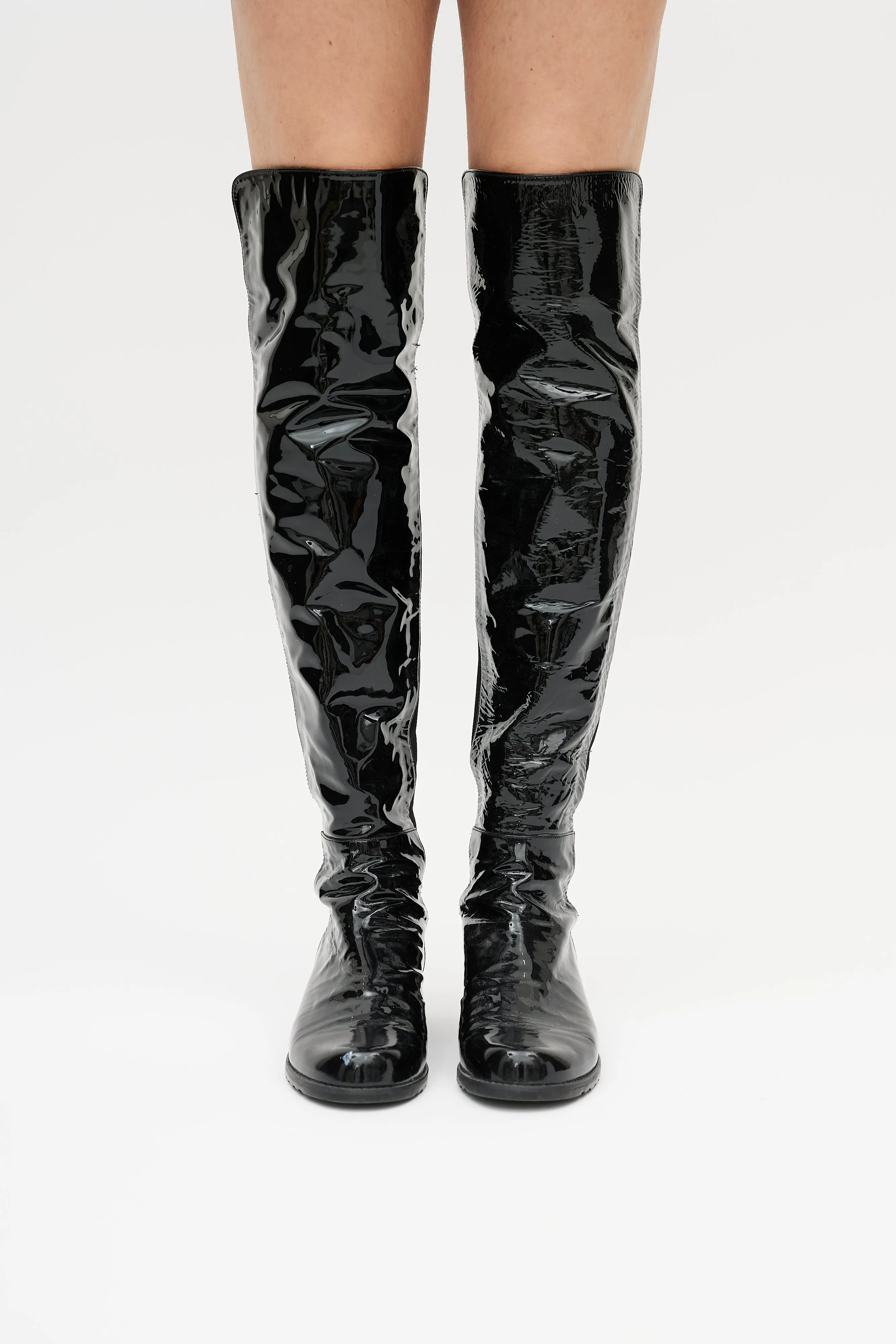 Black 5050 Patent Leather Knee High Boot