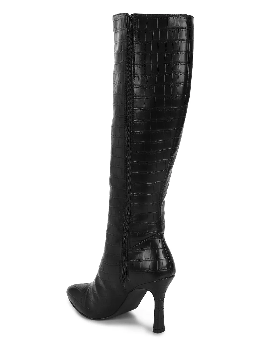 Black Croc PU Stiletto Long Boots (TC-ST-1289-BLKCROC)