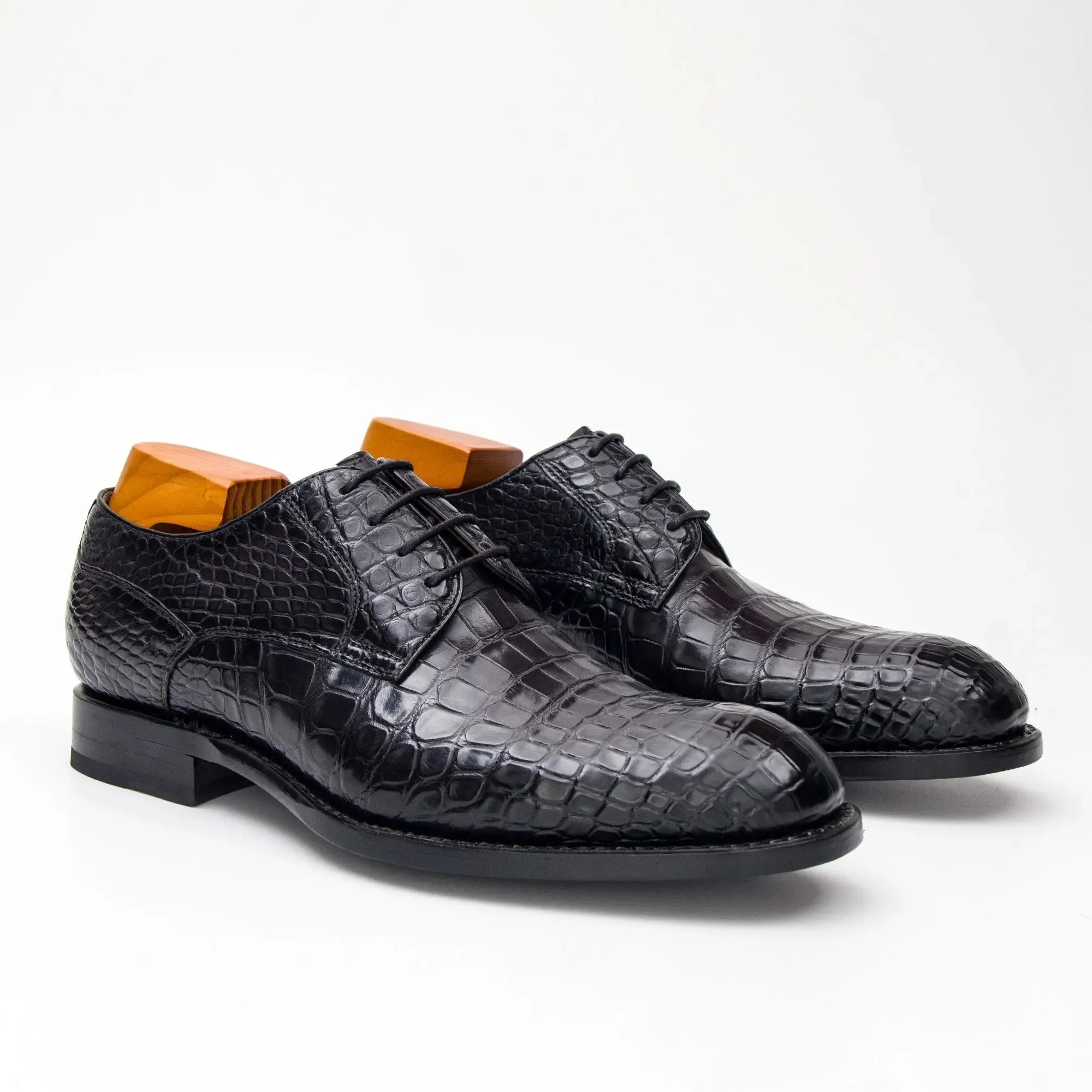 Black Crocodile Leather Derby Shoes