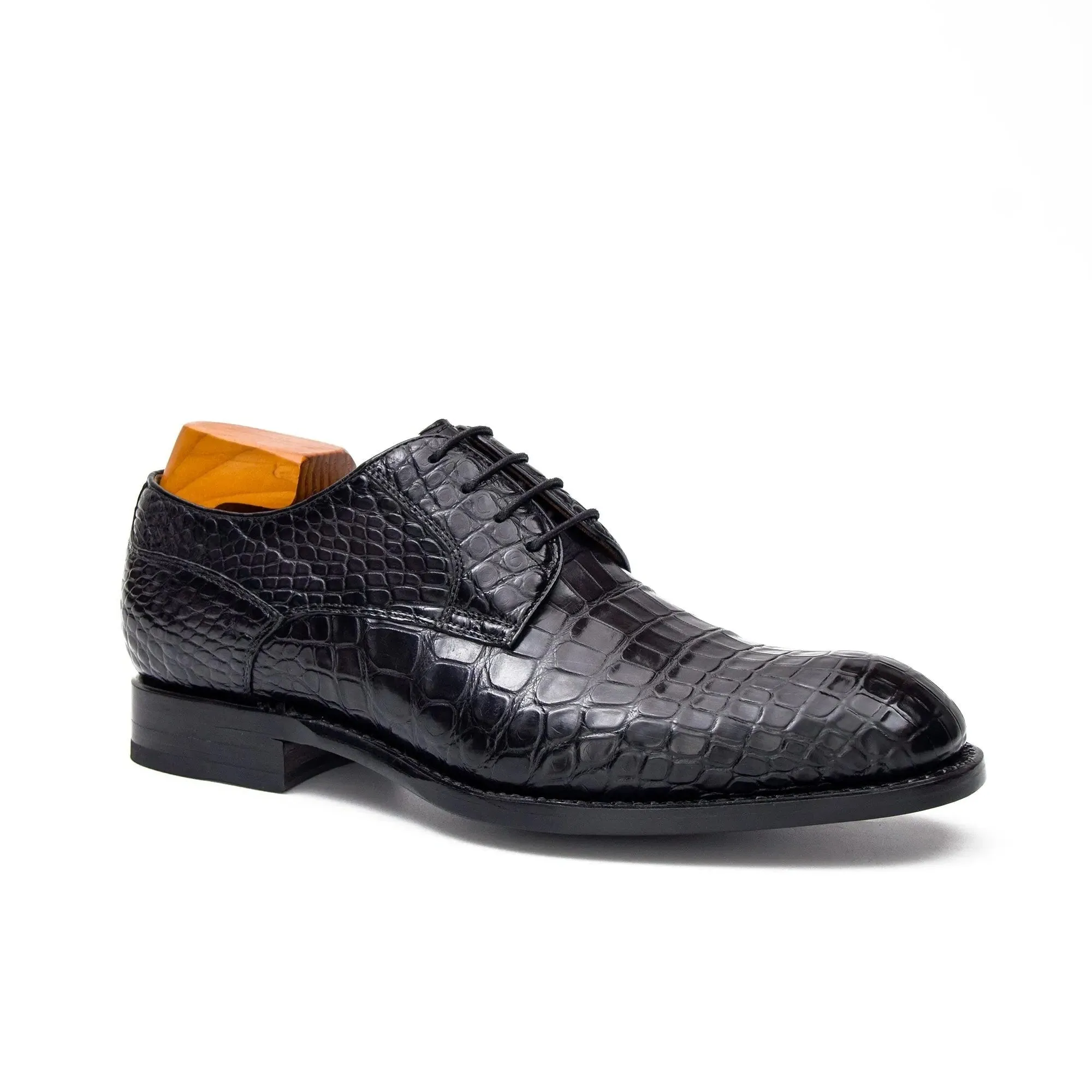 Black Crocodile Leather Derby Shoes