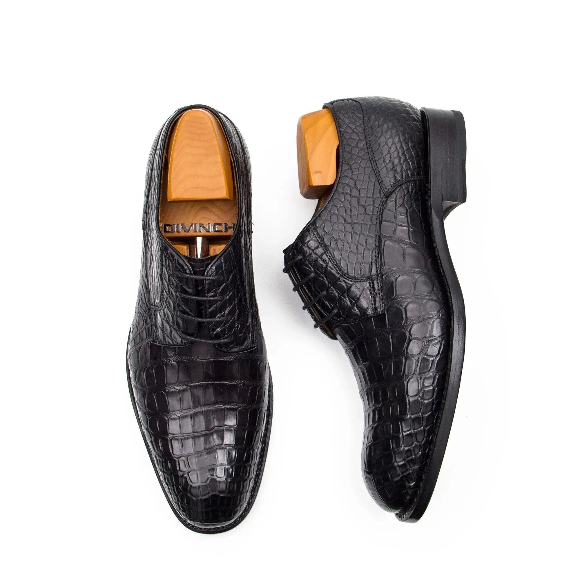 Black Crocodile Leather Derby Shoes