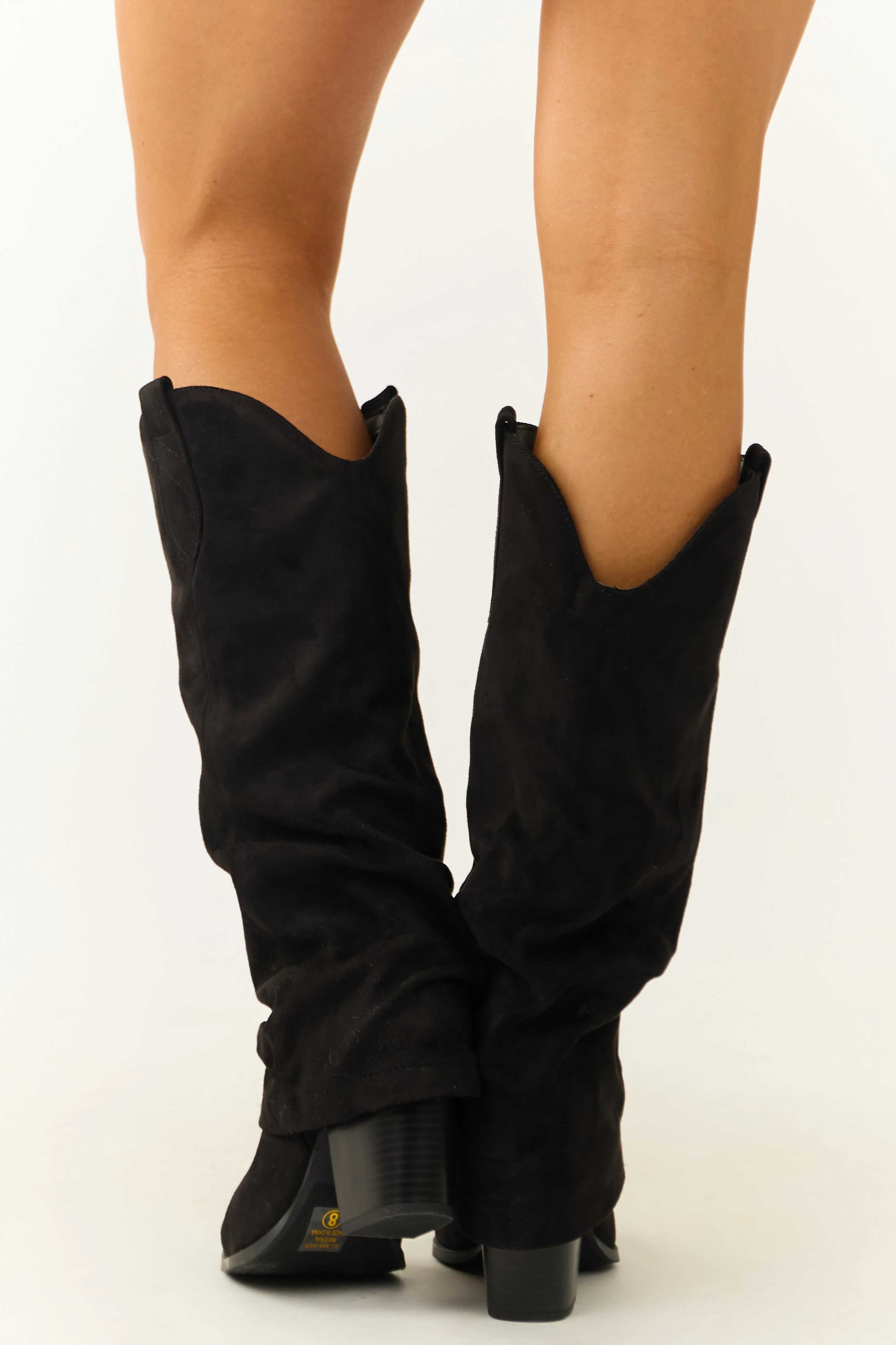 Black Faux Suede Foldover Knee High Boots