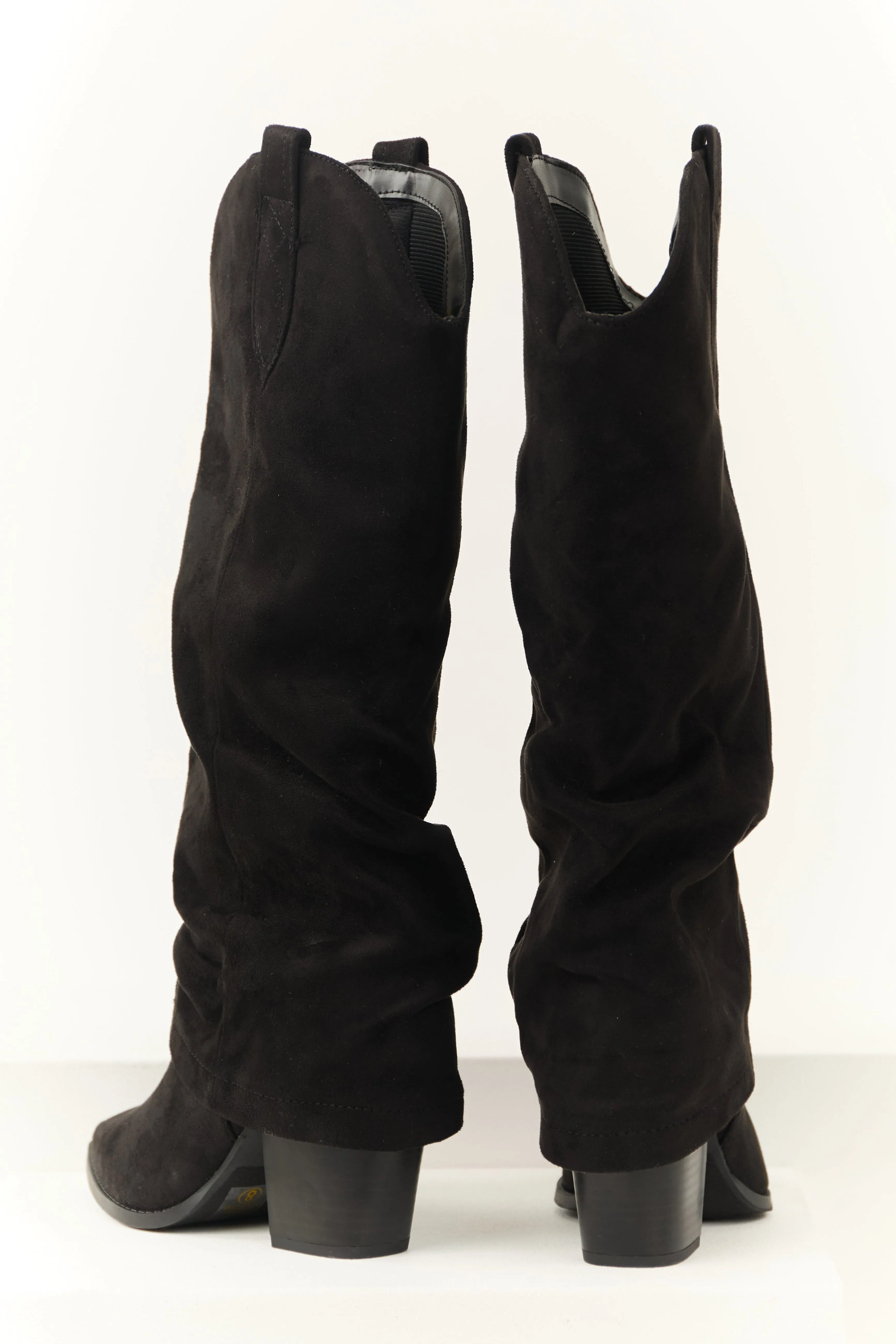 Black Faux Suede Foldover Knee High Boots