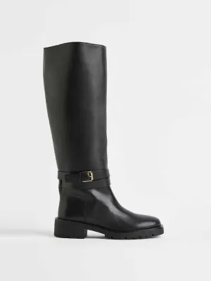 Black knee high leather boots