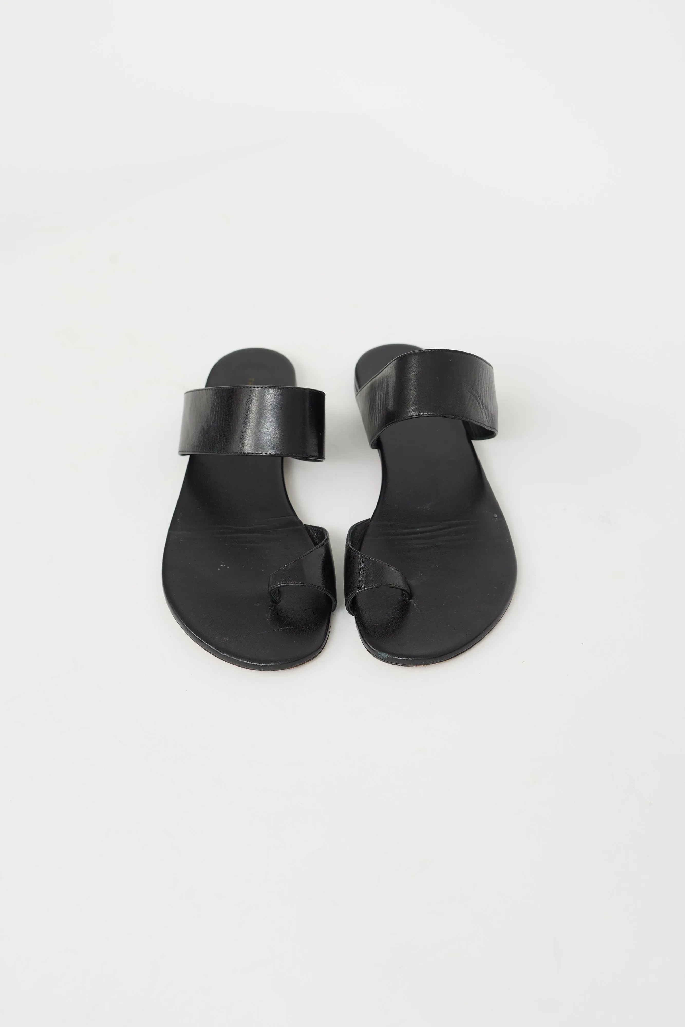 Black Leather Infradito Flat Sandal