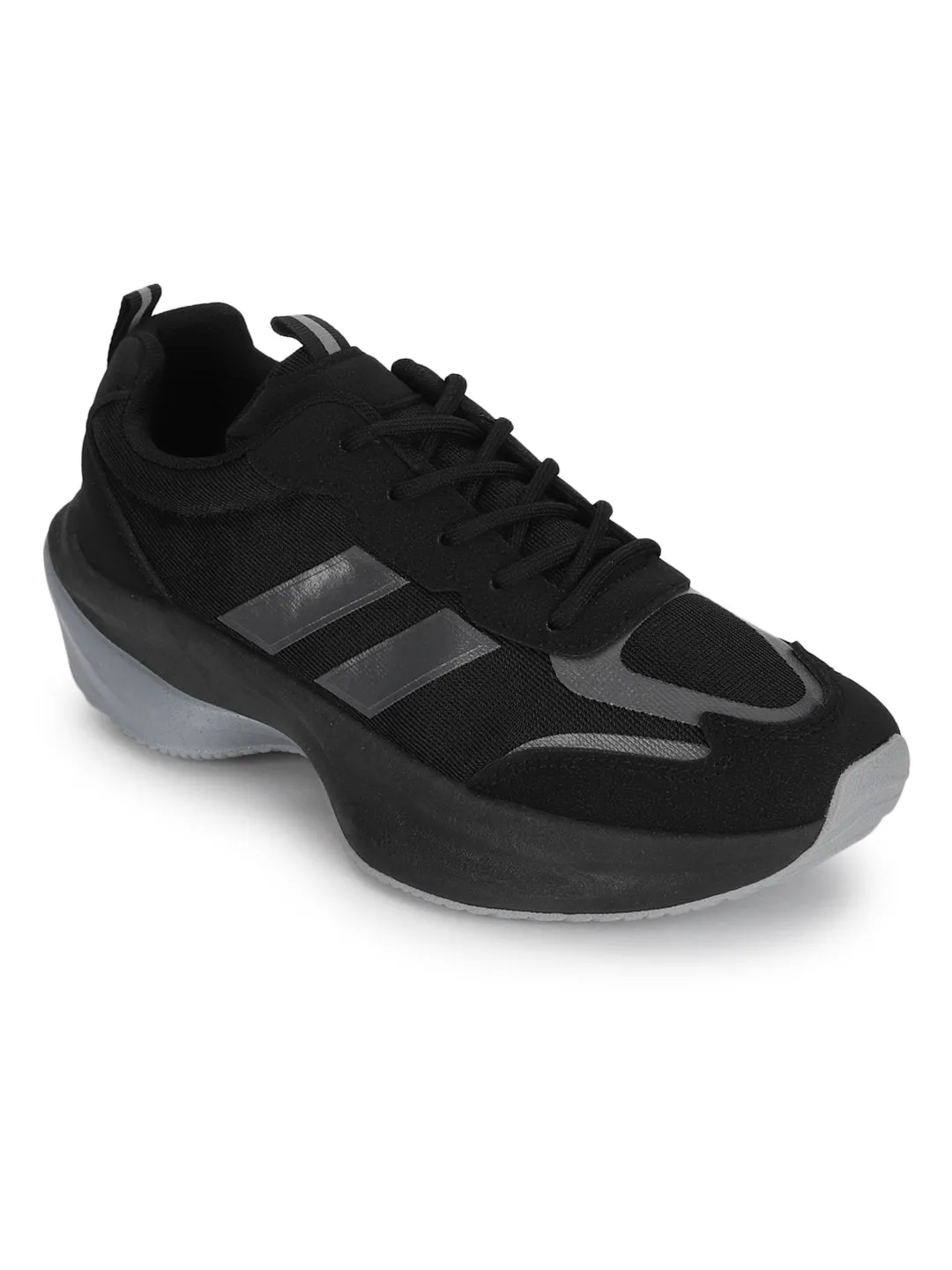 Black PU Stylish Lace-Up Sneakers (TC-RS3615-BLK)