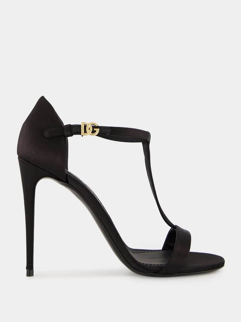 Black Satin T-Bar Sandals