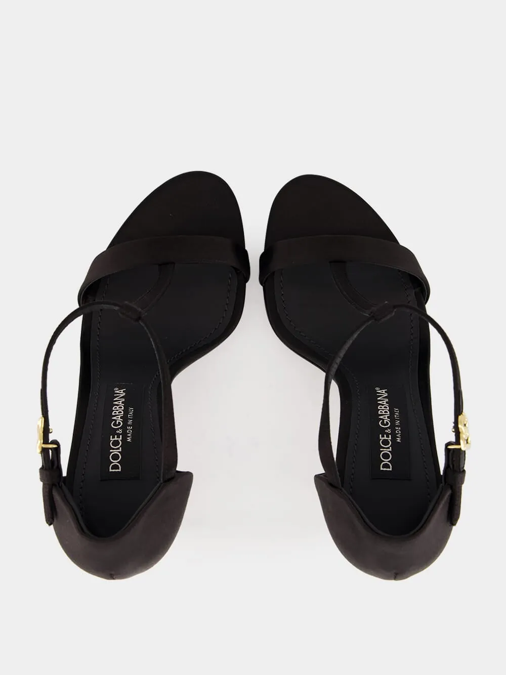 Black Satin T-Bar Sandals