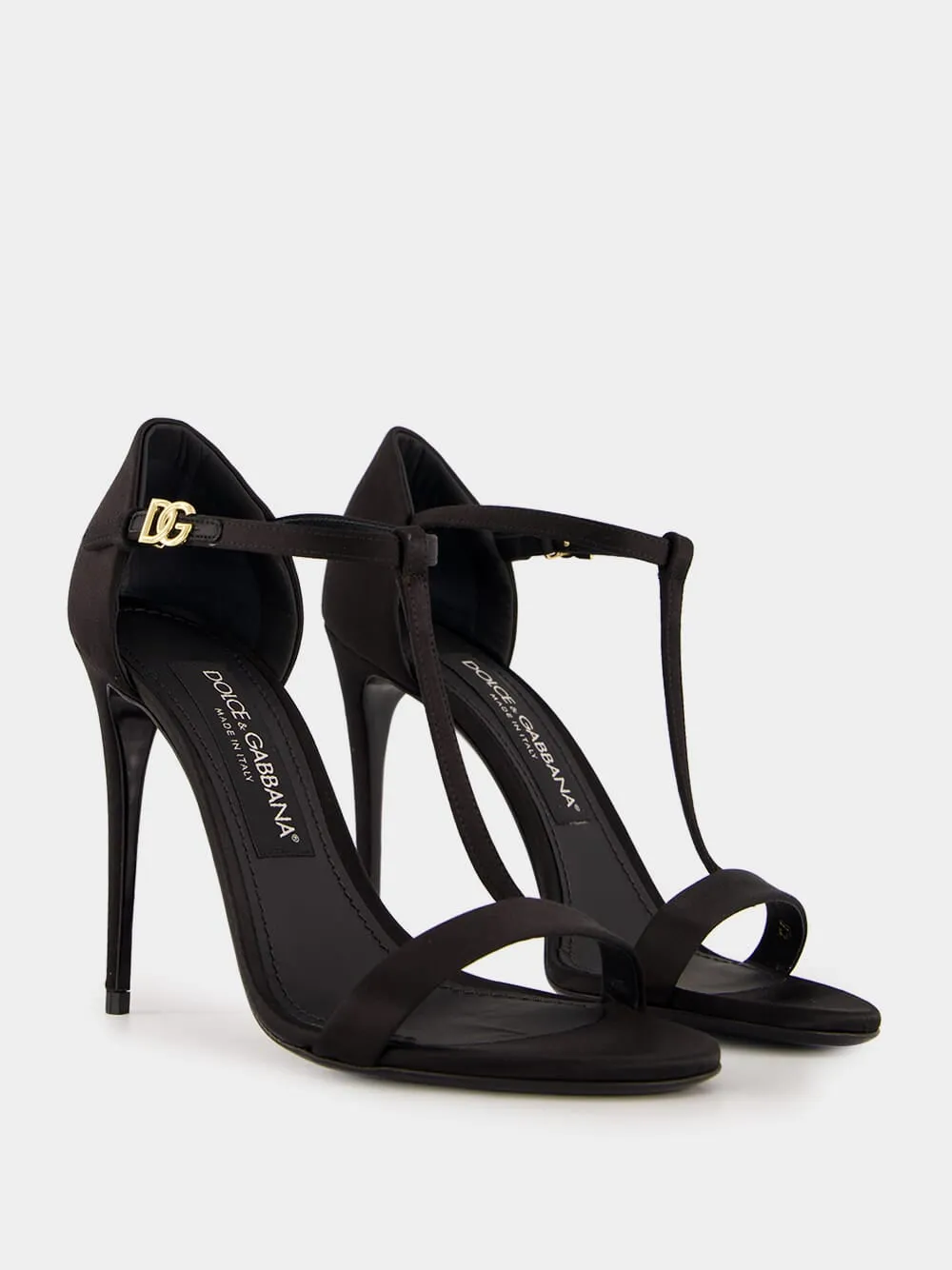 Black Satin T-Bar Sandals