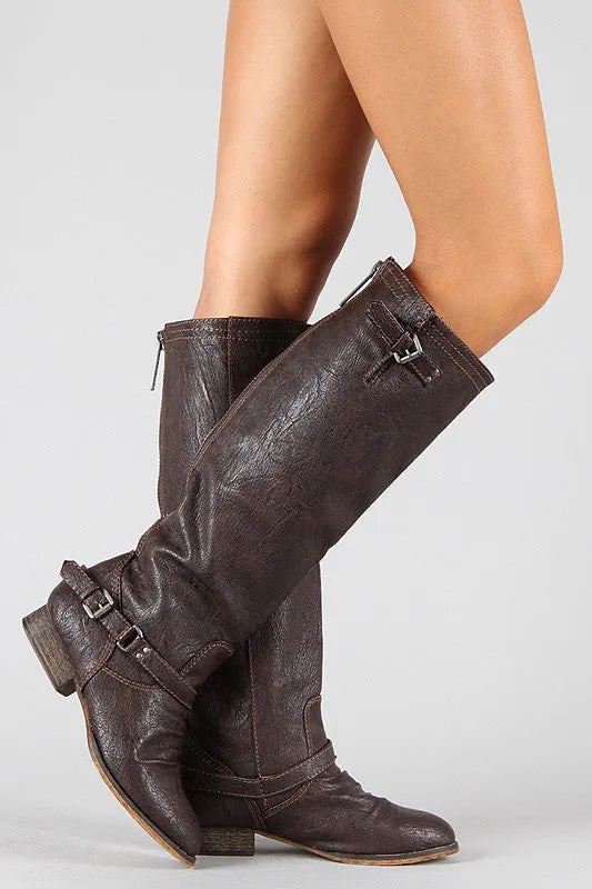 Breckelle Double Buckle Ruched Riding Knee High Boot