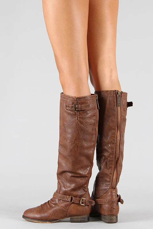 Breckelle Double Buckle Ruched Riding Knee High Boot