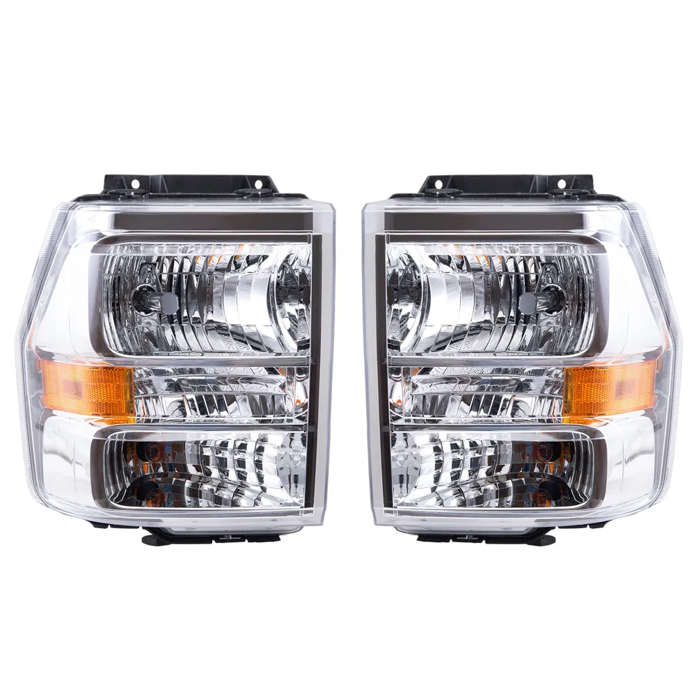 Brock Aftermarket Replacement Driver Left Passenger Right Halogen Combination Headlight Assembly With Chrome Bezel Set Compatible With 2007-2014 Ford Expedition