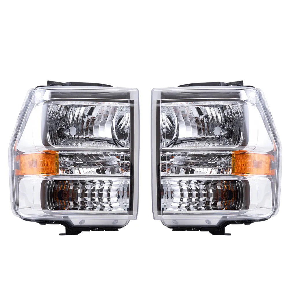 Brock Aftermarket Replacement Driver Left Passenger Right Halogen Combination Headlight Assembly With Chrome Bezel Set Compatible With 2007-2014 Ford Expedition