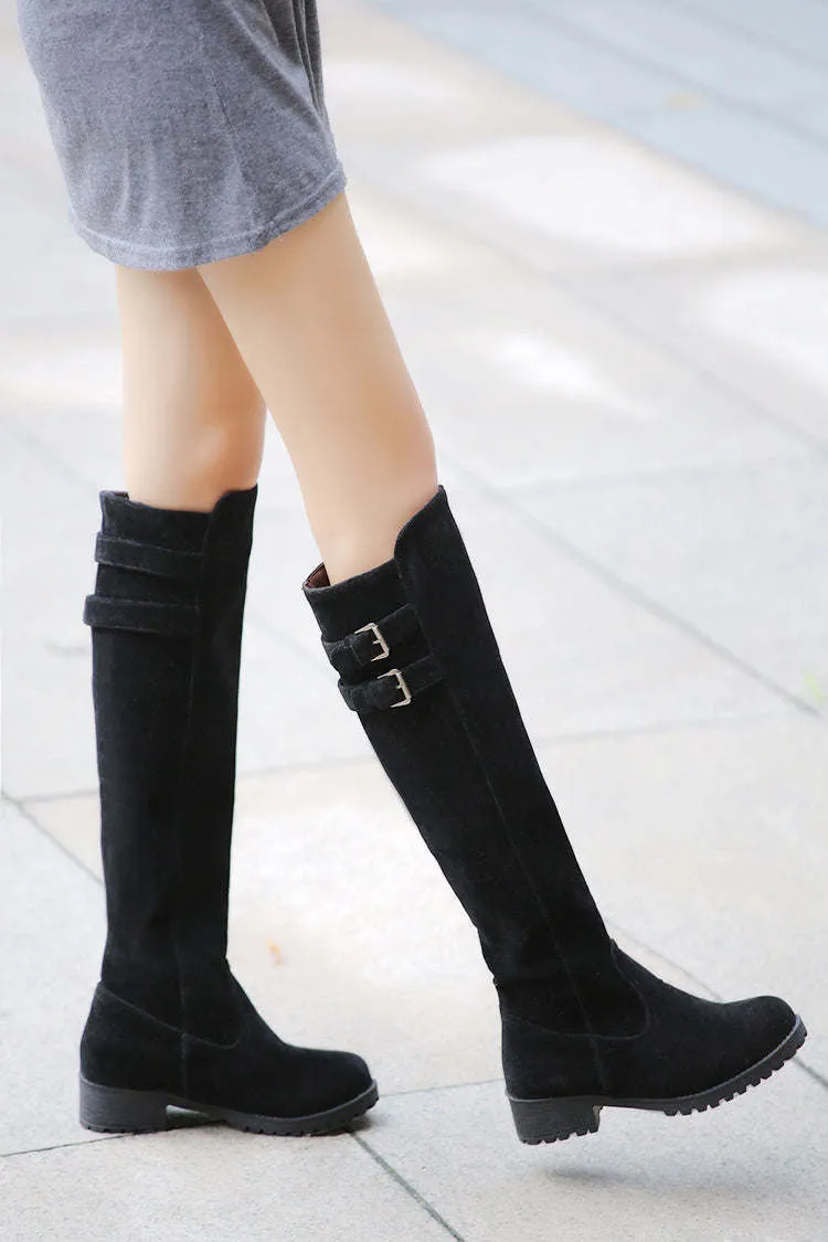 Buckle Low Heels Winter Knee High Boots