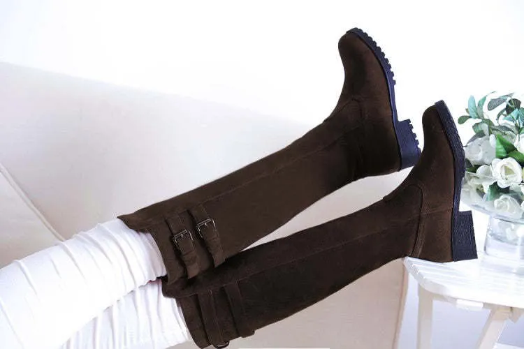 Buckle Low Heels Winter Knee High Boots