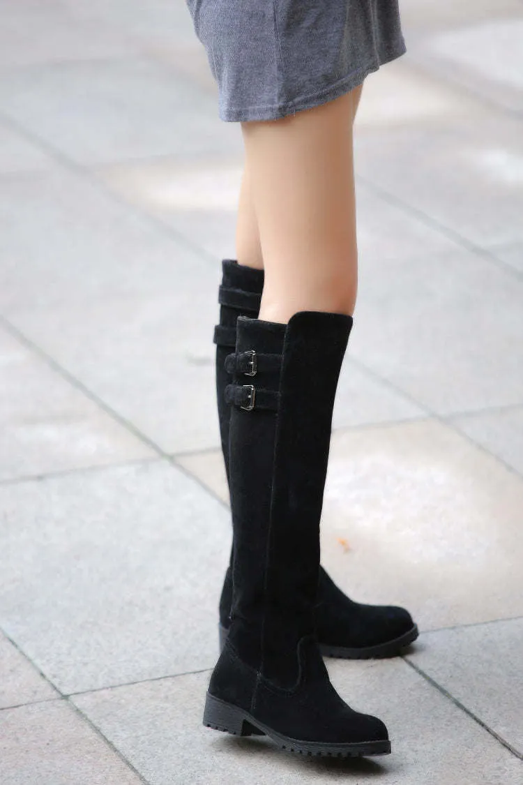 Buckle Low Heels Winter Knee High Boots