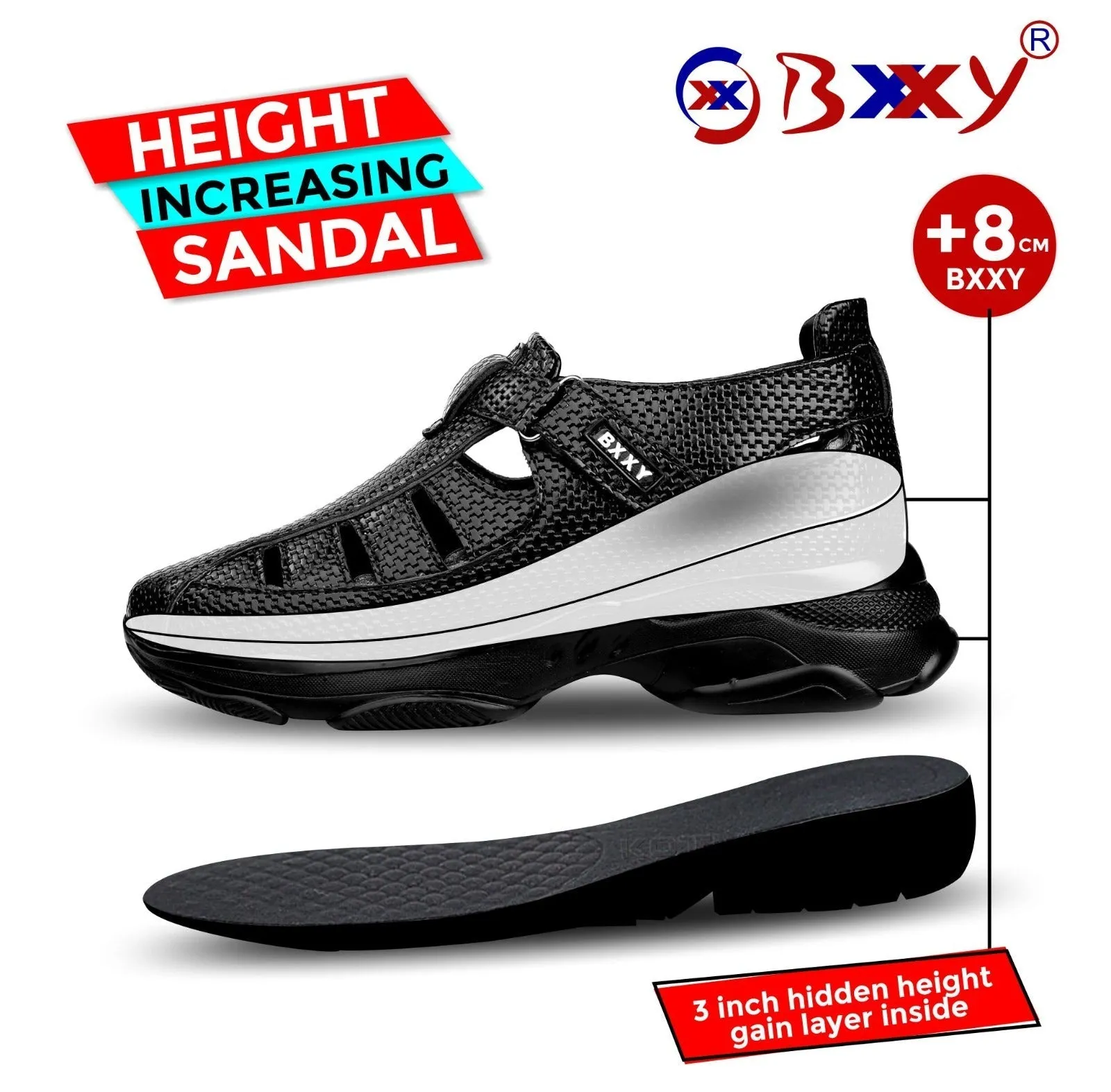 Bxxy Men's 3 Inch Hidden Height Increasing Latest Casual Sandals