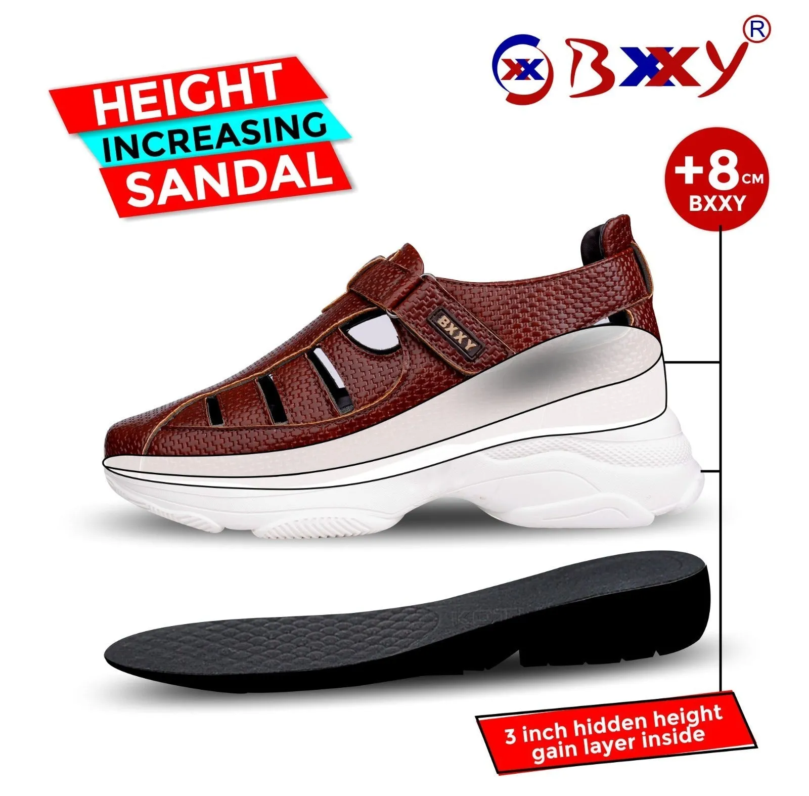 Bxxy Men's 3 Inch Hidden Height Increasing Latest Casual Sandals