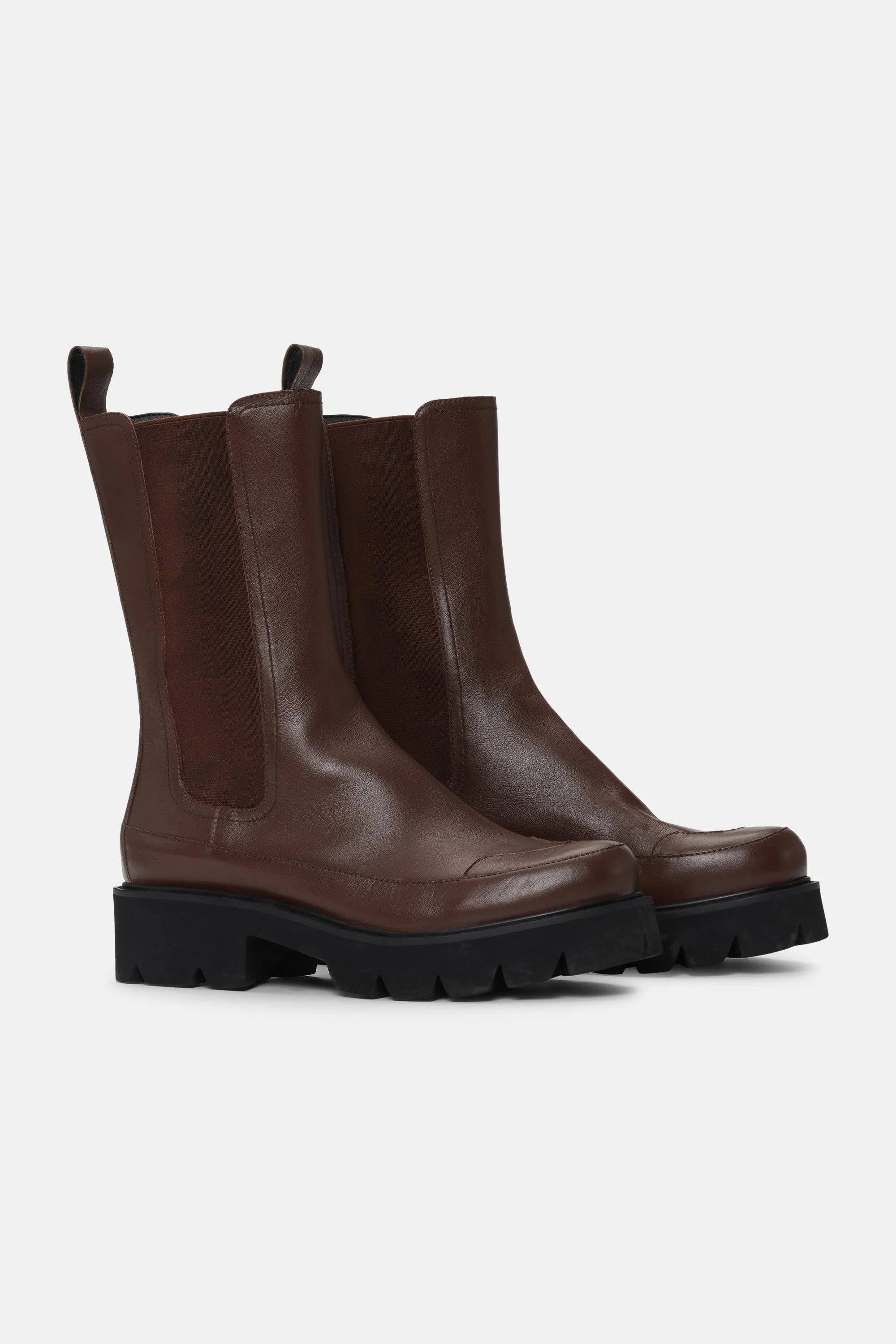 Calf Length Boots - Dark Cognac