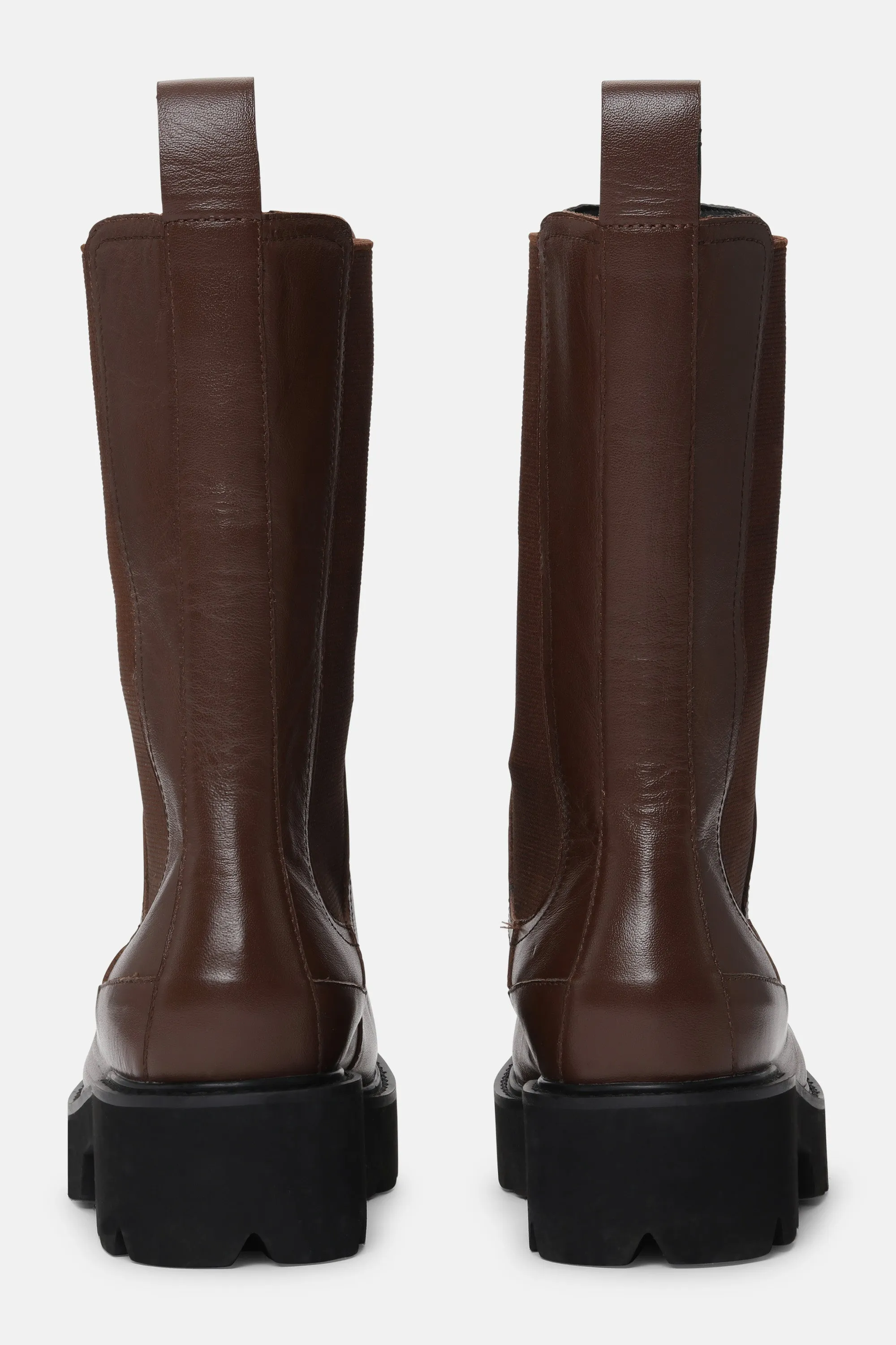 Calf Length Boots - Dark Cognac