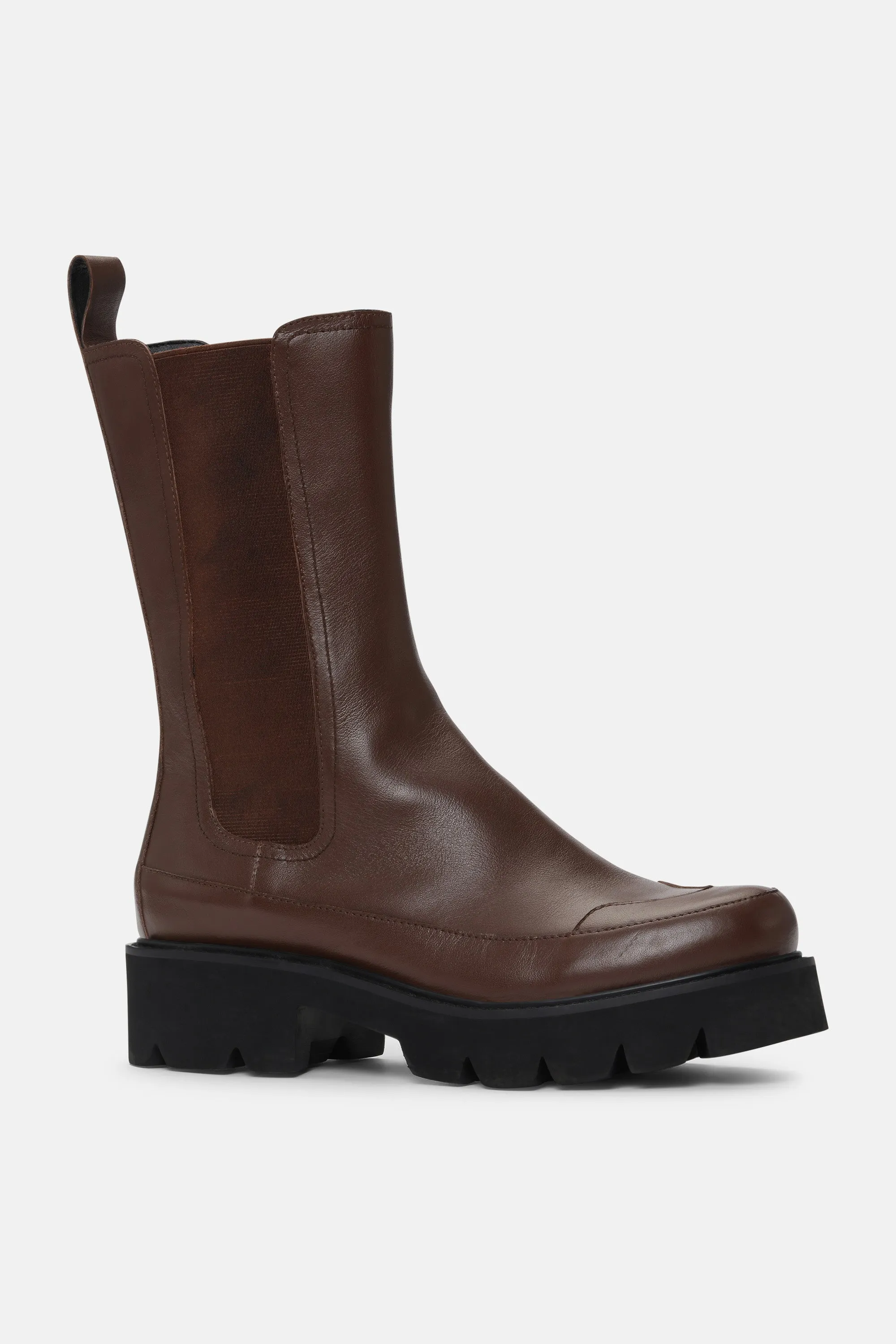 Calf Length Boots - Dark Cognac