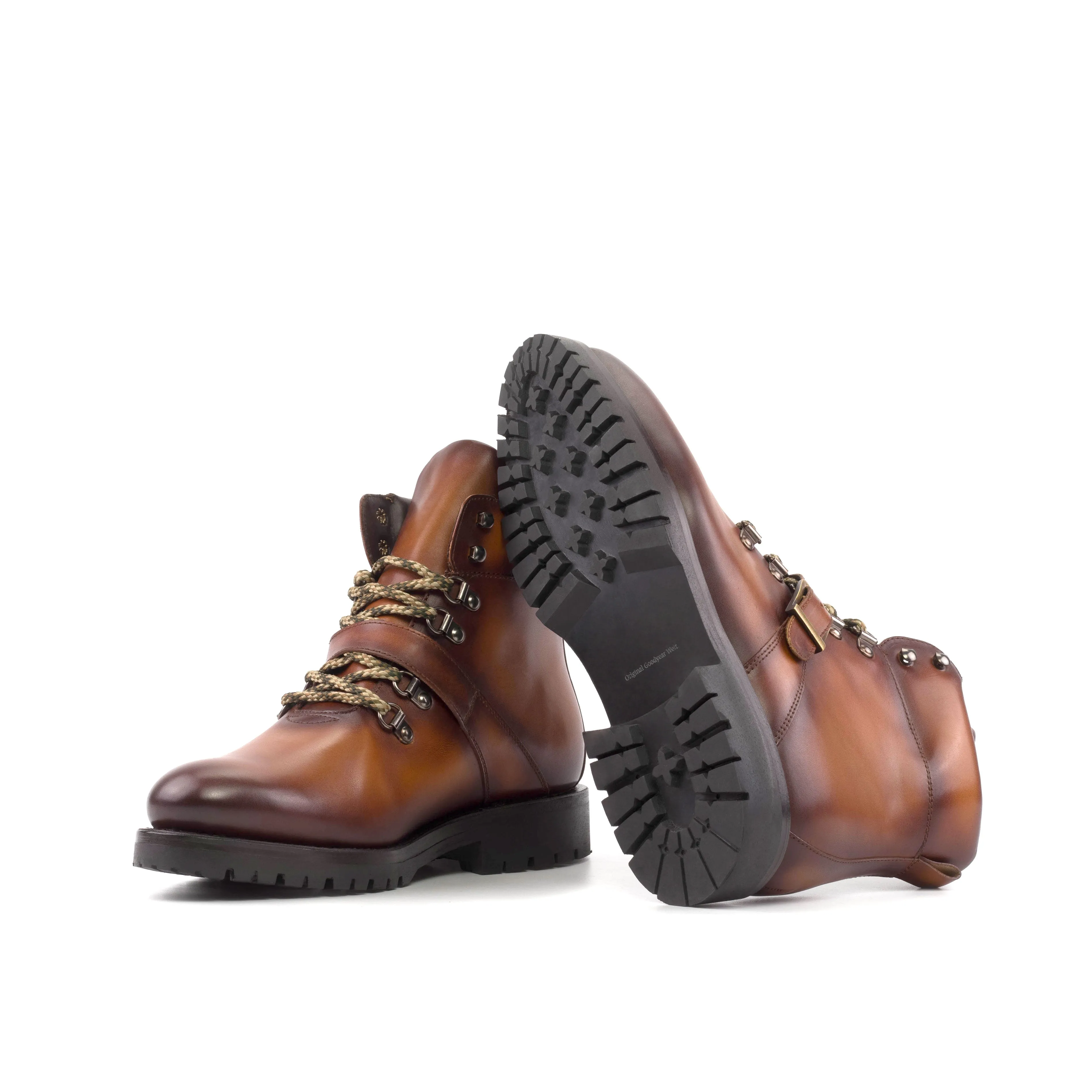 Cognac Calf Leather Hiking Boots