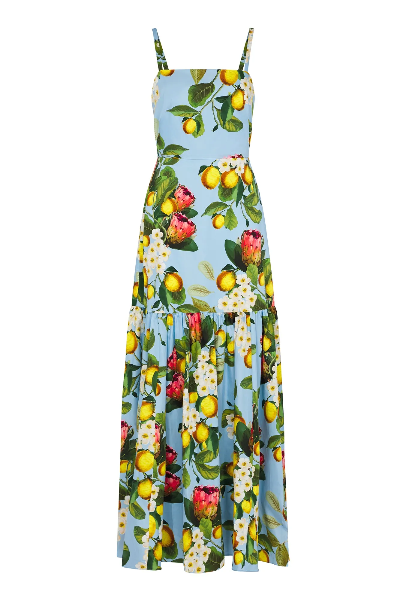 Cordelia Floral Cotton Maxi Dress – Soft Blue