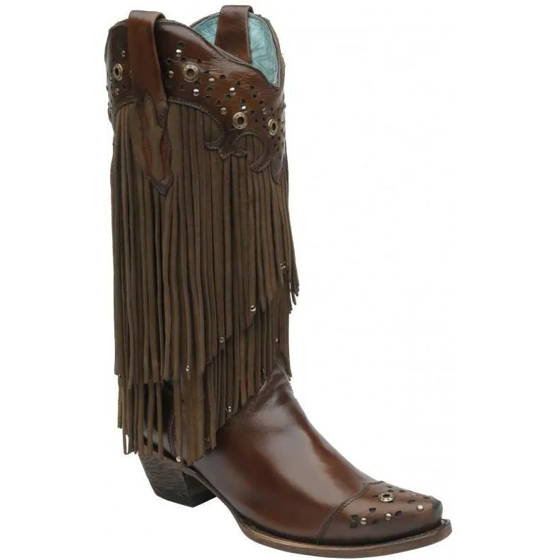 Corral Boots LD Sierra Tan Fringe & Studs C1185