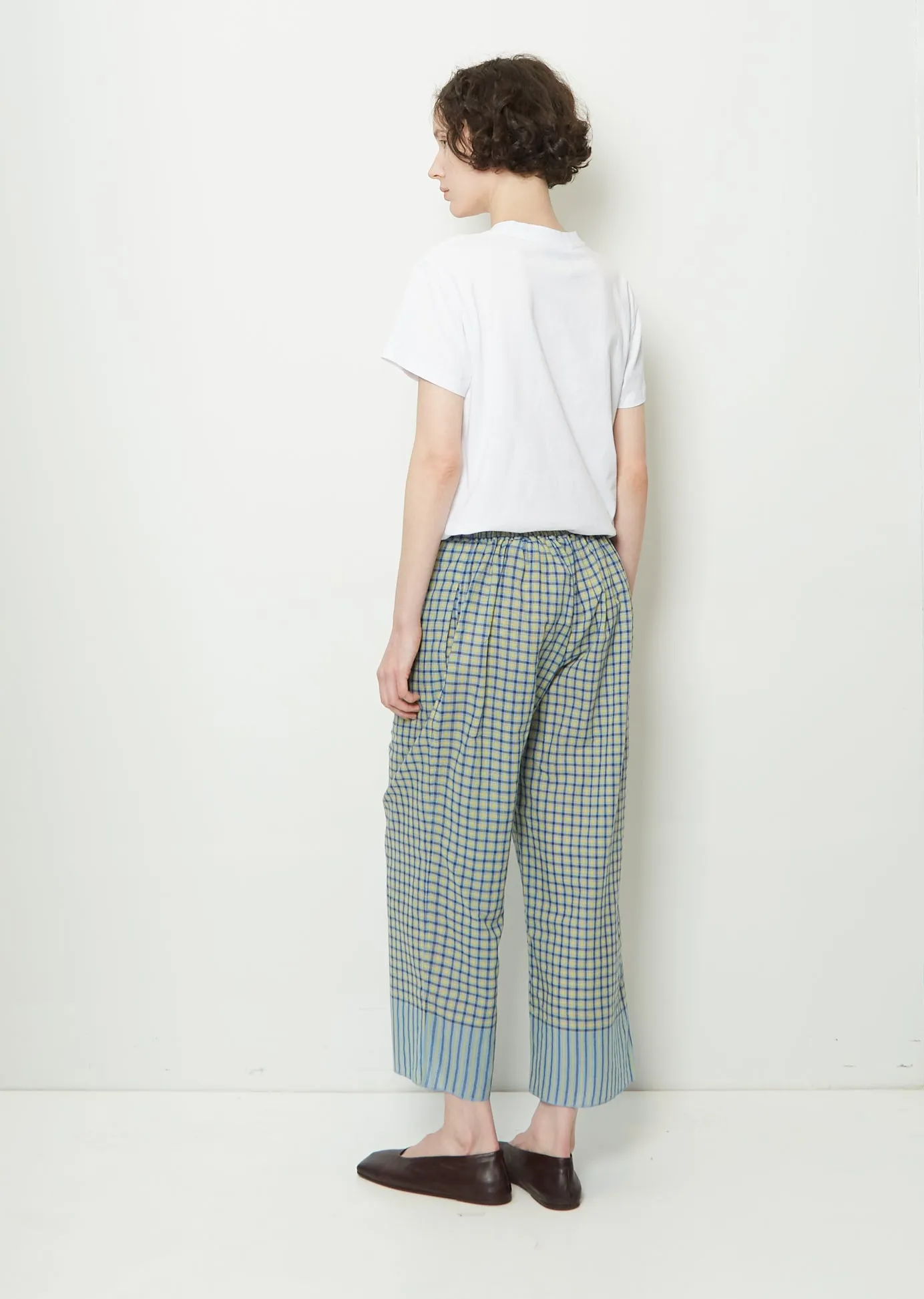 Cotton Gingham Check Drawstring Pants