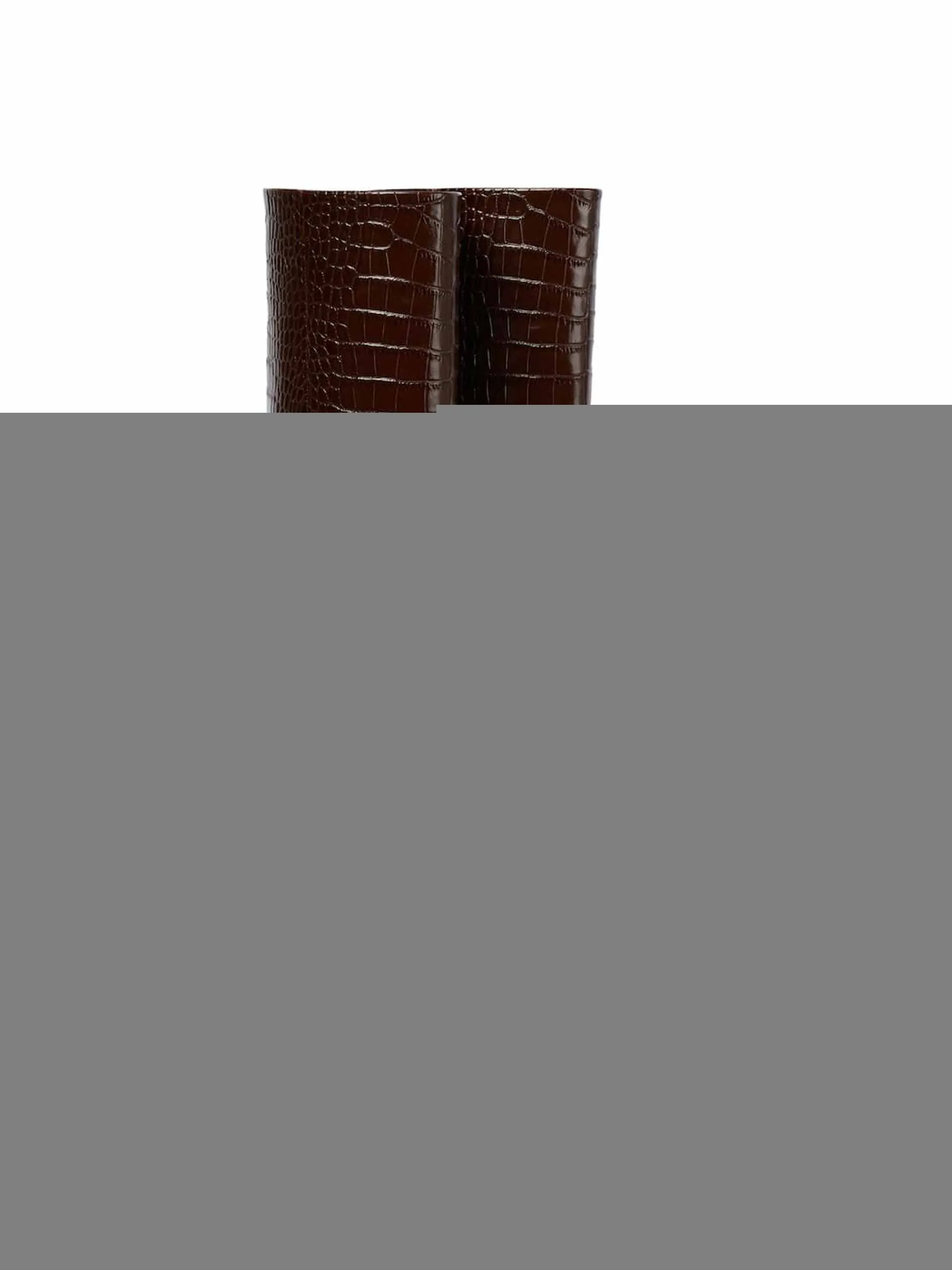 Croc-effect brown leather knee-high boots