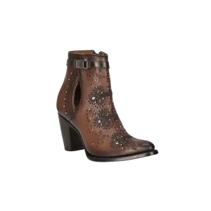 Cuadra Women's Honey Embroidery Studs Harness Round Toe Boot