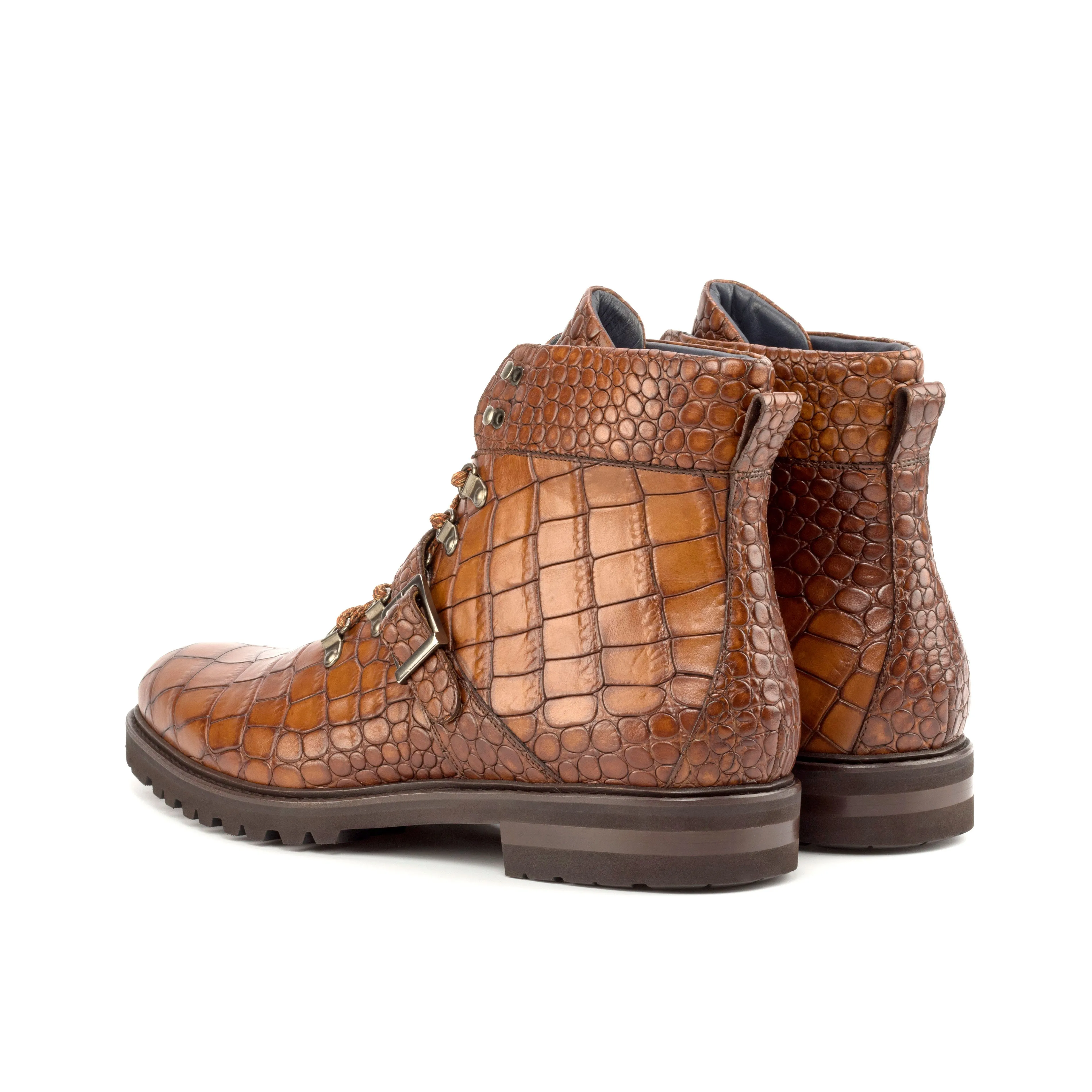 DapperFam Everest in Med Brown Men's Italian Croco Embossed Leather Hiking Boot